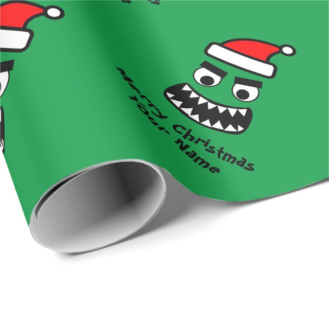 Funny green monster kid's Christmas wrapping paper (Roll Corner)