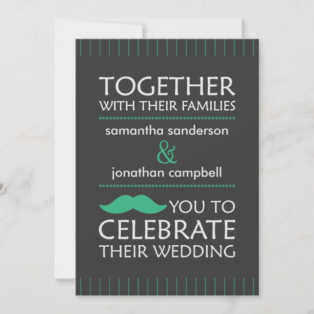 Funny Green Moustache Wedding Invitations (Front)