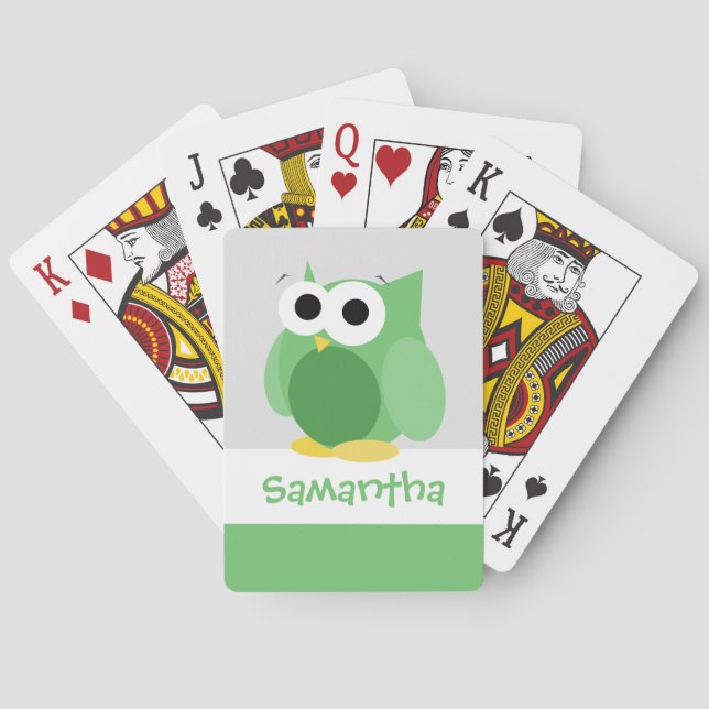 Funny Green Owl Kids Personalised Playing Cards (Back)
