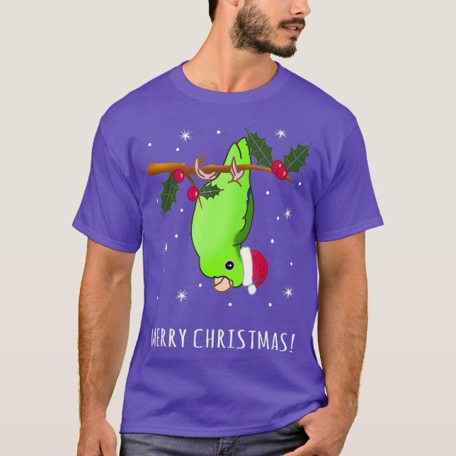 Funny Green Parrotlet Merry Christmas Parrot T-Shirt (Front)