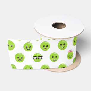 Funny Green Peas Emoticon Face Healthy Vegetables Satin Ribbon