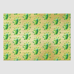 Funny Green Pickleman on Golden Background  Tissue Paper