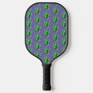 Funny Green Pickleman on Purple Background Pickleball Paddle