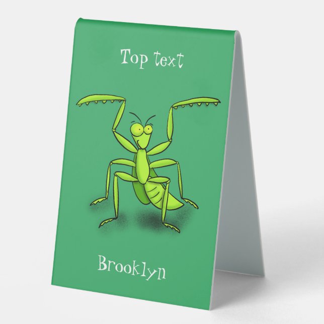 Funny green praying mantis cartoon illustration (Front)