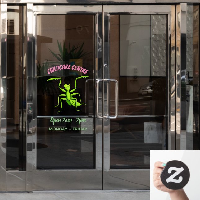 Funny green praying mantis cartoon illustration (Office Door)