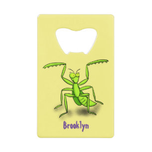 Funny green praying mantis cartoon illustration