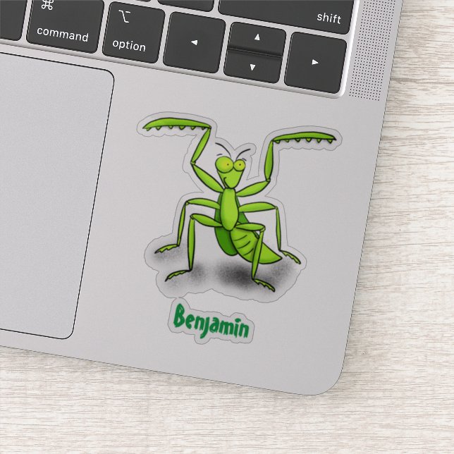 Funny green praying mantis cartoon illustration (Detail)