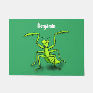 Funny green praying mantis cartoon illustration doormat