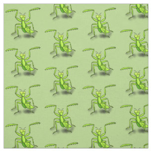 Funny green praying mantis cartoon illustration fabric