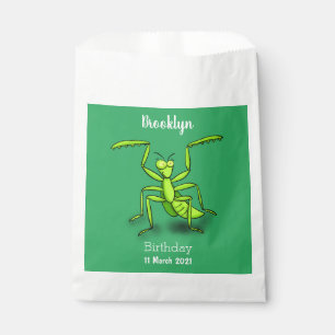 Funny green praying mantis cartoon illustration favour bag