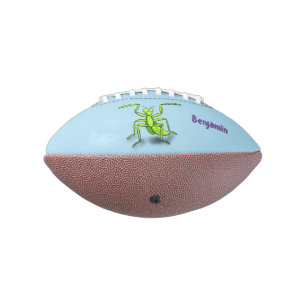 Funny green praying mantis cartoon illustration football