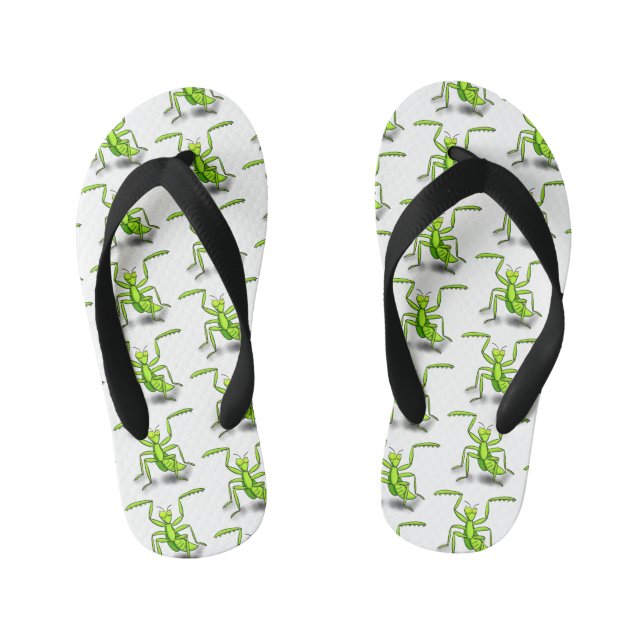 Funny green praying mantis cartoon illustration kid's thongs (Footbed)