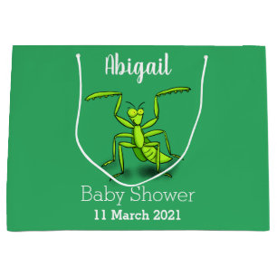 Funny green praying mantis cartoon illustration large gift bag