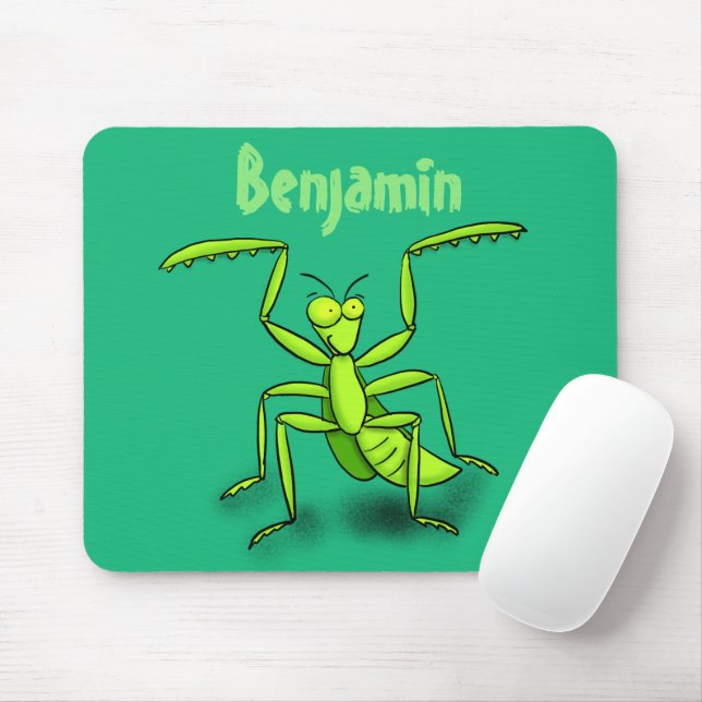 Funny green praying mantis cartoon illustration mouse pad (With Mouse)