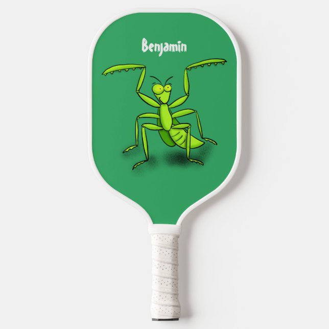 Funny green praying mantis cartoon illustration pickleball paddle (Front)