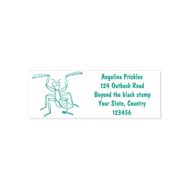 Funny green praying mantis cartoon illustration self-inking stamp (Design)