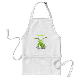 Funny green praying mantis cartoon illustration standard apron