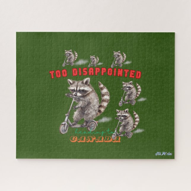 funny green racoon scooter jigsaw puzzle (Horizontal)