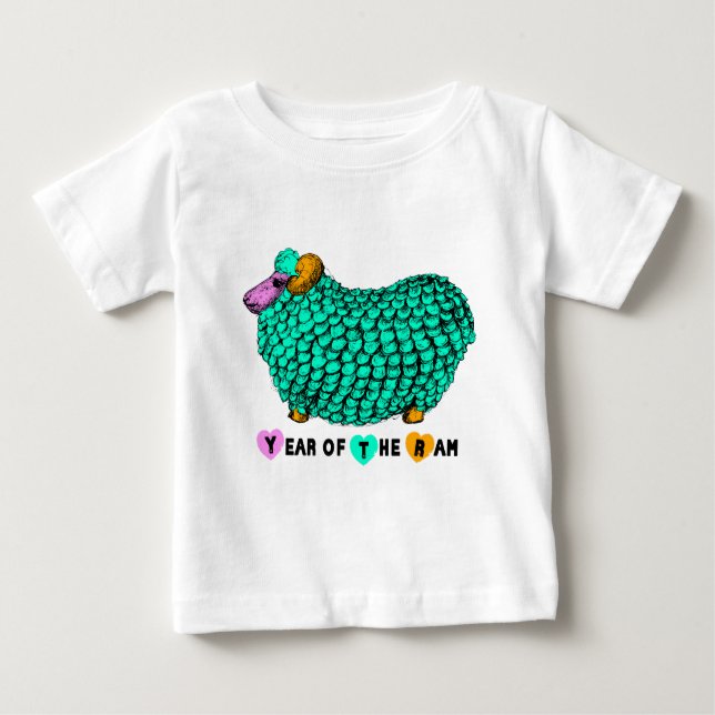 Funny Green Ram Chinese New Year Zodiac B White T Baby T-Shirt (Front)