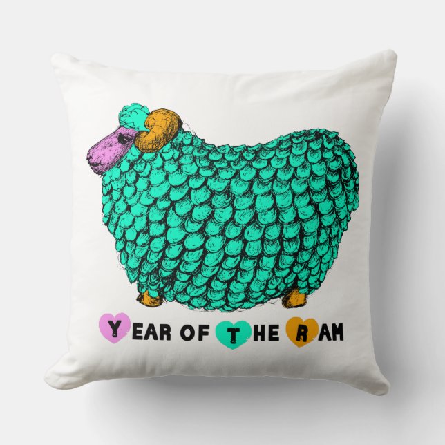 Funny Green Ram Chinese Year Zodiac Square P Cushion (Front)