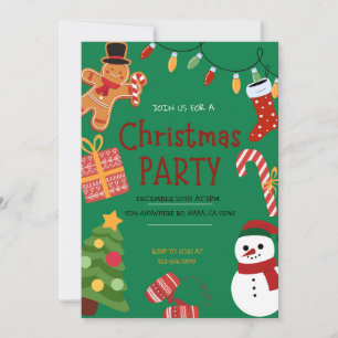 Funny Green Red and Yellow Christmas Party Invite