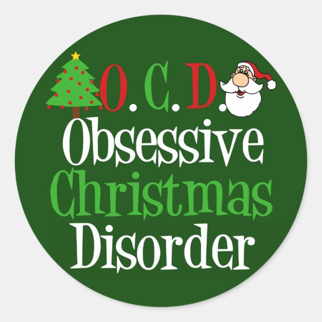 Funny Green Red Christmas Obsessed Classic Round Sticker (Front)