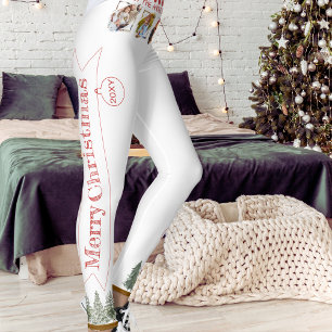 Funny Green Red White Photo Winter Tree Christmas Leggings