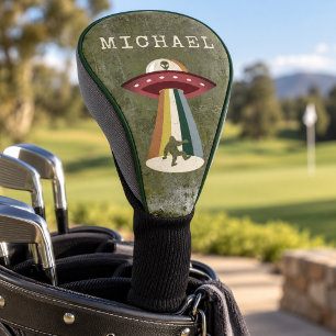 Funny Green Retro Alien UFO Bigfoot Monogram Golf Head Cover