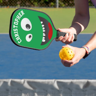 Funny Green Scary Face Novelty Personalised Name Pickleball Paddle