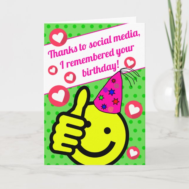 Funny Green Smile Face Social Media Happy Birthday Card (Front)