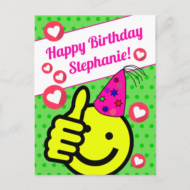 Funny Green Smile Face Your Name Happy Birthday Postcard (Front)