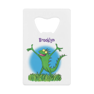 Funny green smiling animated iguana lizard