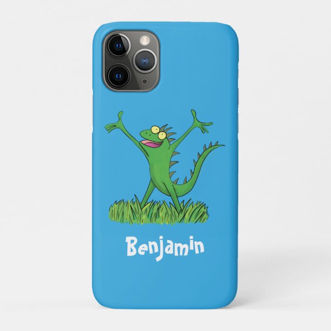 Funny green smiling animated iguana lizard Case-Mate iPhone case (Back)