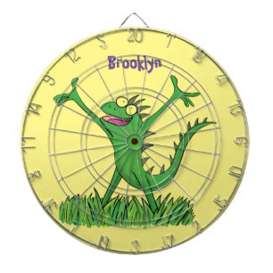 Funny green smiling animated iguana lizard dartboard
