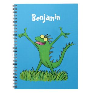 Funny green smiling animated iguana lizard notebook