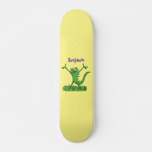 Funny green smiling animated iguana lizard skateboard