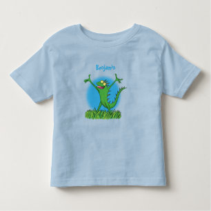 Funny green smiling animated iguana lizard toddler T-Shirt