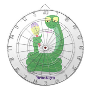 Funny green snake with maraca cartoon dartboard