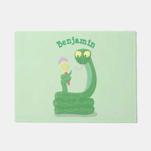 Funny green snake with maraca cartoon doormat