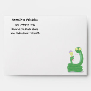 Funny green snake with maraca cartoon envelope