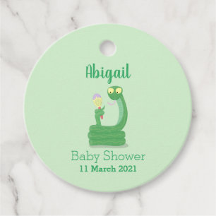 Funny green snake with maraca cartoon favour tags
