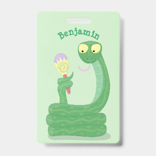 Funny green snake with maraca cartoon ID badge