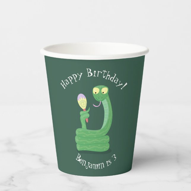Funny green snake with maraca cartoon paper cups (Front)