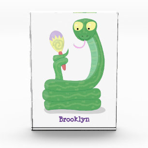 Funny green snake with maraca cartoon photo block