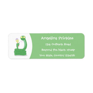 Funny green snake with maraca cartoon return address label