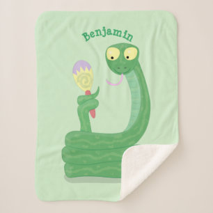 Funny green snake with maraca cartoon sherpa blanket