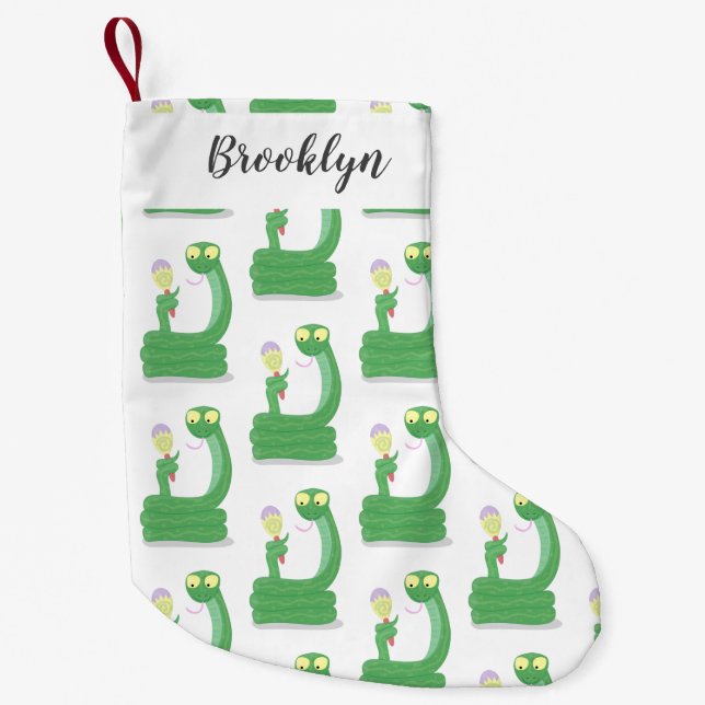 Funny green snake with maraca cartoon small christmas stocking (Front)