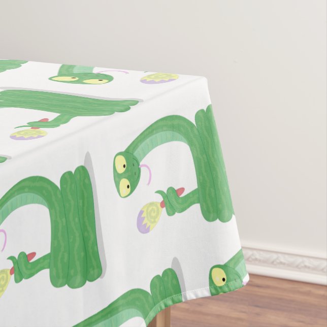 Funny green snake with maraca cartoon tablecloth (In Situ)