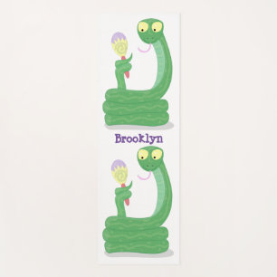 Funny green snake with maraca cartoon yoga mat