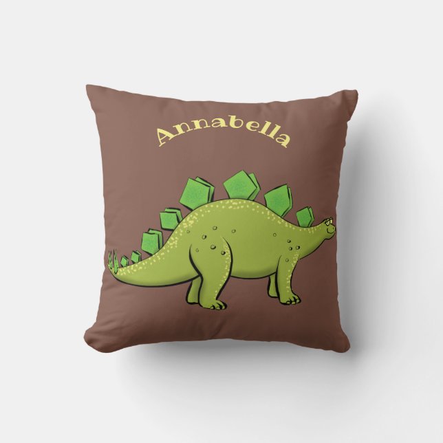 Funny green stegosaurus dinosaur cartoon cushion (Front)